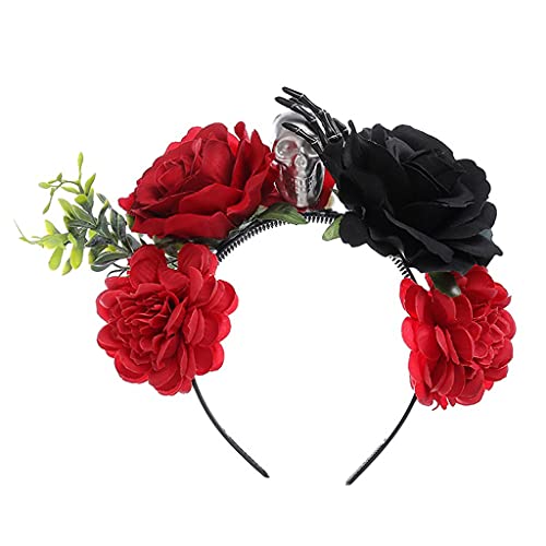Blumenschädel Stirnband Cosplay Kopfbedeckung für Halloween Handgemachte Rose Schädel Haarband Gothic Kopfschmuck Partyzubehör von Nucelit