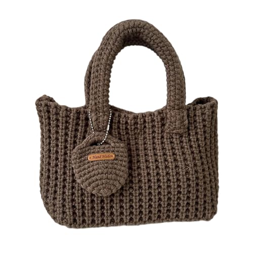 Nucelit Handgefertigte Häkeltasche aus weichem Garn, modische Stricktaschen mit Tragegriff oben, Geldbörse für lässige Reisen und modische Damenhandtasche, Kaffeebraun, One Size von Nucelit
