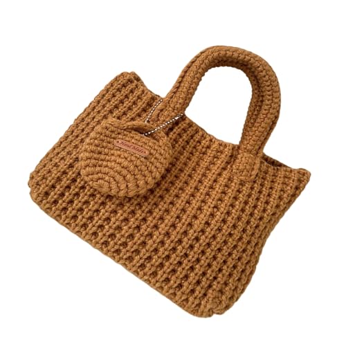 Nucelit Handgefertigte Häkeltasche aus weichem Garn, modische Stricktaschen mit Tragegriff oben, Geldbörse für lässige Reisen und modische Damenhandtasche, a, One Size von Nucelit