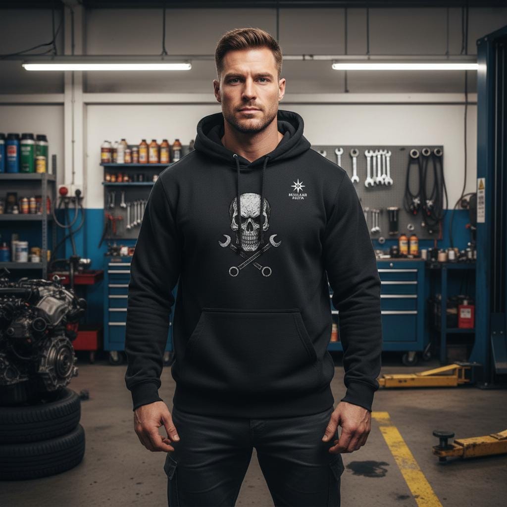 Mechanic Skull Hoodie Totenkopf Mit Werkzeugen Handwerker Geschenk Für Mechaniker Werkstatt Pullover von NuclearPastaShop