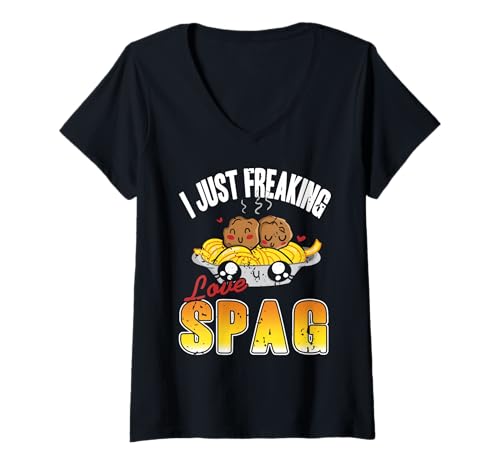 Damen Ich Liebe Einfach Spaghetti Lustiger Pasta Witz T-Shirt mit V-Ausschnitt von Nudel Fans Humorvolle Italienisches Essen