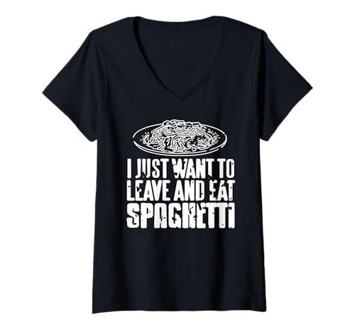 Damen Ich Will Nur Feierabend und Spaghetti Essen Lustig T-Shirt mit V-Ausschnitt von Nudel Fans und Italienisches Essen Humor