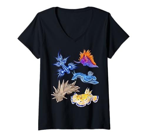 Damen Nudibranch Oceanography Sea Slug Biologe Aquaristen T-Shirt mit V-Ausschnitt von Nudibranch Oceanography Biologist Aquarists