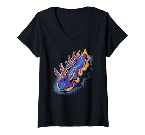 Damen Nacktschnecke Schlammzweig T-Shirt mit V-Ausschnitt Damen Nacktschnecke Schlammzweig T-Shirt mit V-Ausschnitt von Nudibranch Outfit Biologist Sea