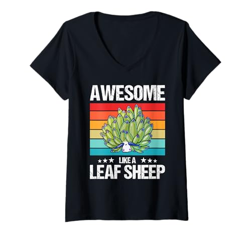Damen Costasiella kuroshimae Nudibranch Leaf Sheep T-Shirt mit V-Ausschnitt Damen Costasiella kuroshimae Nudibranch Leaf Sheep T-Shirt mit V-Ausschnitt von Nudibranchs Nudibranch Animal Outfits