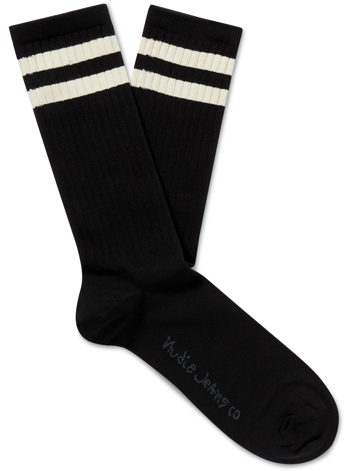 Nudie Jeans - Amundsson Striped Stretch Organic Cotton-Blend Socks - Men - Black von Nudie Jeans