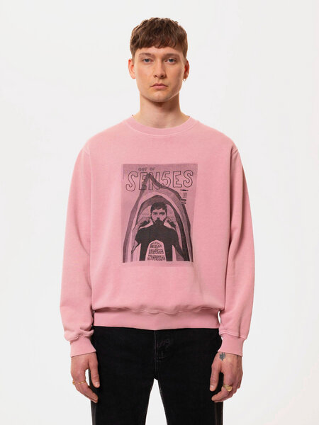 Nudie Jeans Herren Sweatshirt aus Biobaumwolle mit Print "LASSE ISSUE", Paper Pink von Nudie Jeans