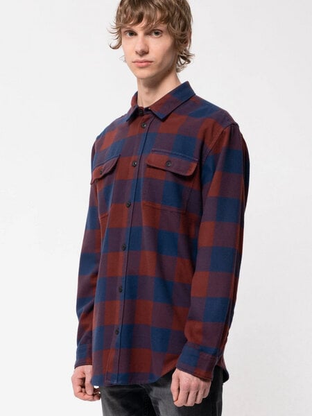 Nudie Jeans Kariertes Flanellhemd "Gabriel Buffalo Check" aus Biobaumwolle, Red/Navy von Nudie Jeans