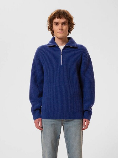 Nudie Jeans Pullover August Zip - Royal Blue von Nudie Jeans