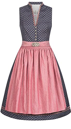 Nübler Dirndl Damen - 2 teilig inkl. Kleid und Dirndl Schürze, Rocklänge 65cm - Moderne bayrische Tracht, Sarah Blau Blau Gr. 34 von Nübler