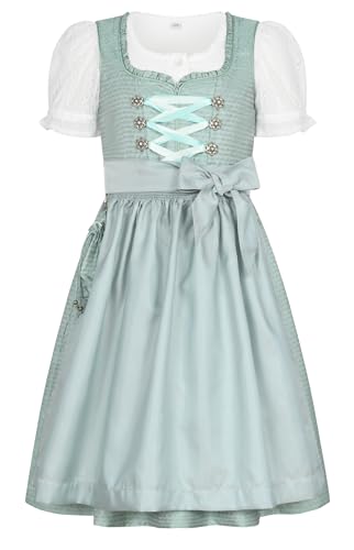 Nübler Dirndl Mädchen - 3 teiliges Set Dirndl Kleid mit Trachtenbluse und Schürze traditionell - Moderne bayrische Tracht, Gabrina in Grün, Größe:152 von Nübler