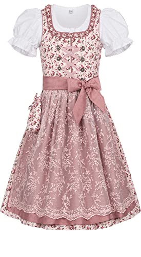 Nübler Dirndl Mädchen - 3 teiliges Set Dirndl Kleid mit Trachtenbluse und Schürze traditionell - Moderne bayrische Tracht, Matilda rOSÉ Rosa Gr. 104 von Nübler