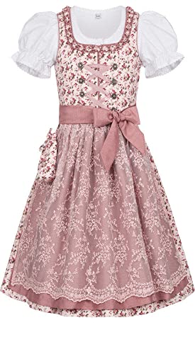 Nübler Dirndl Mädchen - 3 teiliges Set Dirndl Kleid mit Trachtenbluse und Schürze traditionell - Moderne bayrische Tracht, Matilda rOSÉ Rosa Gr. 122 von Nübler