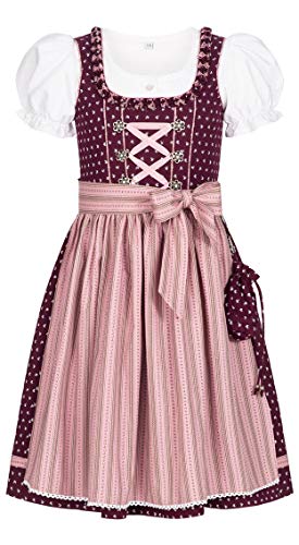 Nübler Dirndl Mädchen NABILA - 3-teiliges Set inkl. Dirndl Kleid, Trachtenbluse & Schürze in Beere, hochwertige bayerische Tracht, Bezauberndes Blumenmuster, ideal für Feste und Feiern, Größe:80 von Nübler