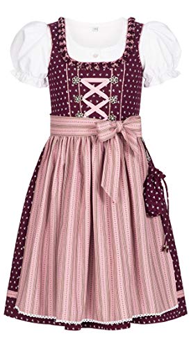 Nübler Dirndl Mädchen - 3 teiliges Set Dirndl Kleid mit Trachtenbluse und Schürze traditionell - Moderne bayrische Tracht, NABILA Beere Beere Gr. 170 von Nübler