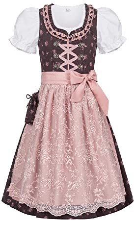 Nübler Dirndl Mädchen - 3 teiliges Set Dirndl Kleid mit Trachtenbluse und Schürze traditionell - Moderne bayrische Tracht, Rosalie Bordeaux Bordeaux Gr. 122 von Nübler