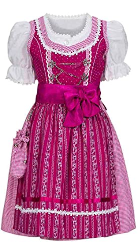 Nübler Dirndl Mädchen - 3 teiliges Set Dirndl Kleid mit Trachtenbluse und Schürze traditioneller Stil - Moderne bayrische Tracht, ANJA Beere Beere Gr. 122 von Nübler