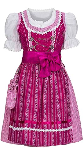 Nübler Dirndl Mädchen - 3 teiliges Set Dirndl Kleid mit Trachtenbluse und Schürze traditioneller Stil - Moderne bayrische Tracht, ANJA Beere Beere Gr. 128 von Nübler