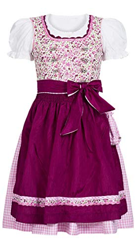 Nübler Dirndl Mädchen - 3 teiliges Set Dirndl Kleid mit Trachtenbluse und Schürze traditioneller Stil - Moderne bayrische Tracht, Nadja Beere Beere Gr. 110 von Nübler