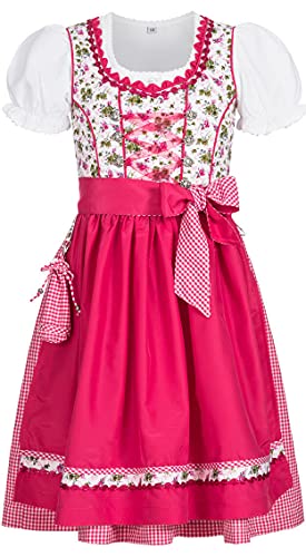 Nübler Dirndl Mädchen - 3 teiliges Set Dirndl Kleid mit Trachtenbluse und Schürze traditioneller Stil - Moderne bayrische Tracht, Natalie Weiß Weiß Gr. 110 von Nübler