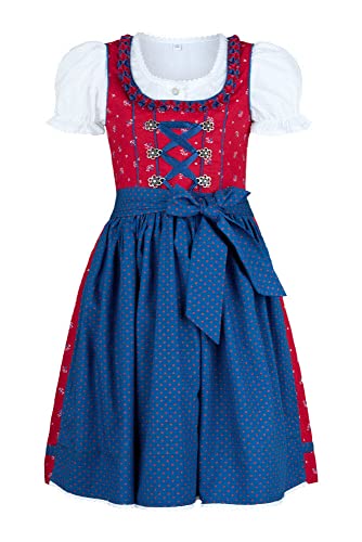 Nübler Dirndl Mädchen - 3 teiliges Set Dirndl Kleid mit Trachtenbluse und Schürze tradtionell - Moderne bayrische Tracht, Emilia Rot, Größe:116 von Nübler
