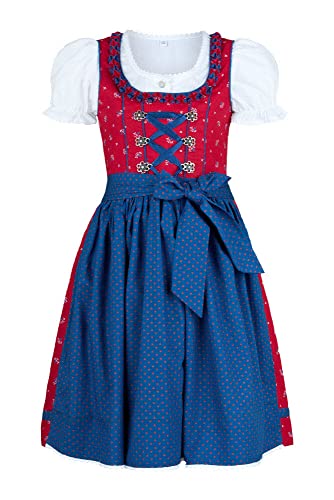 Nübler Dirndl Mädchen - 3 teiliges Set Dirndl Kleid mit Trachtenbluse und Schürze tradtionell - Moderne bayrische Tracht, Emilia Rot Rot Gr. 116 von Nübler