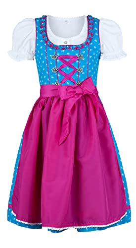 Nübler Dirndl Mädchen - 3 teiliges Set Dirndl Kleid mit Trachtenbluse und Schürze tradtionell - Moderne bayrische Tracht, Emilia Rot Rot Gr. 170 von Nübler