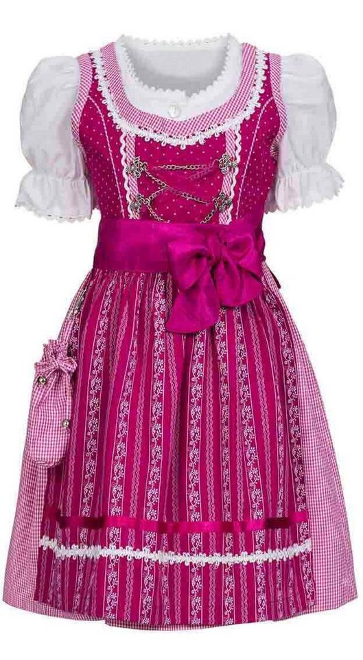 Nübler Dirndl Kinderdirndl 3-teilig Anja in Beere von Nübler 3 teiliges Set aus Dirndl, Bluse und Schürze, Kinder Tracht im Original bayerischen Stil von Nübler