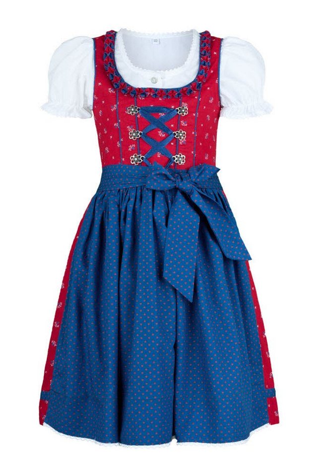 Nübler Dirndl Kinderdirndl 3-teilig Emilia in Rot-Blau von Nübler 3 teiliges Set aus Dirndl, Bluse und Schürze, Kinder Tracht im Original bayerischen Stil von Nübler