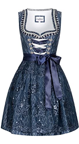 Nübler Dirndl Mini Damen - 2 teilig inkl. Kleid und Dirndl, Rocklänge 55cm - Moderne bayrische Tracht, Agnetha Dunkelblau Blau Gr. 38 von Nübler