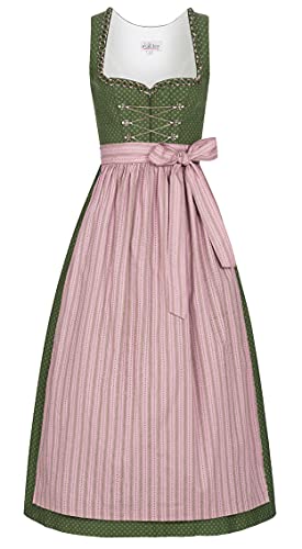 Nübler Dirndl lang Damen - 2 teilig inkl. Kleid und Dirndl Schürze im Landhausstil, Rocklänge 90cm - moderne bayrische Tracht, THEA Oliv Oliv Gr. 36 von Nübler