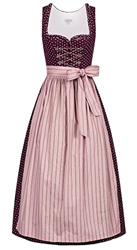 Nübler Dirndl lang Damen - 2 teilig inkl. Kleid und Dirndl Schürze im Landhausstil, Rocklänge 90cm - moderne bayrische Tracht, THEA Rot Rot Gr. 42 von Nübler