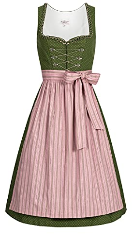 Nübler Dirndl midi Damen - 2 teilig inkl. Kleid und Dirndl Schürze im Landhausstil, Rocklänge 70cm - Moderne bayrische Tracht, THEA Grün Grün Gr. 36 von Nübler