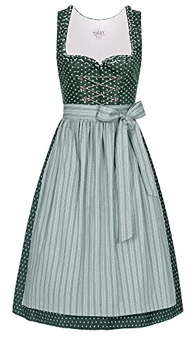 Nübler Dirndl midi Damen - 2 teilig inkl. Kleid und Dirndl Schürze im Landhausstil, Rocklänge 70cm - Moderne bayrische Tracht, THEA Grün Grün Gr. 38 von Nübler