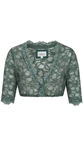Nübler Dirndlbluse Damen - Kurzarm Trachtenbluse Damen mit Spitze und V-Ausschnitt im Landhaus Stil - Moderne bayrische Tracht, Dirndl Bluse Laura Grün, Größe:40 von Nübler