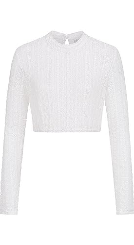 Nübler Dirndlbluse Damen Johanna - Langarm Trachtenbluse mit eleganter Spitze & Stehkragen, Hochgeschlossen, Perfekter Sitz Dank elastischem Saum - Moderne bayrische Tracht im Landhaus Stil, Größe:32 von Nübler