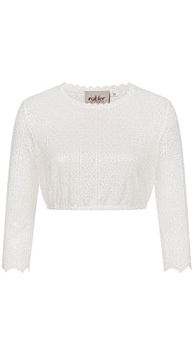 Nübler Dirndlbluse Damen Julia - Langarm Trachtenbluse mit Spitze, hochgeschlossen, elastischer Saum, modischer Landhaus Stil, perfekte Ergänzung für Dirndl und Festliche Anlässe, Größe:44 von Nübler
