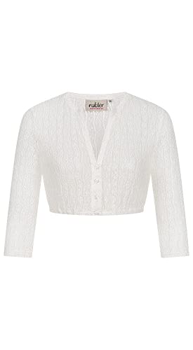 Nübler Dirndlbluse Damen Juna - Langarm Trachtenbluse mit Spitze und V-Ausschnitt, elastischer Saum, modischer Landhaus Stil, perfekte Ergänzung für Dirndl und Festliche Anlässe, Größe:48 von Nübler