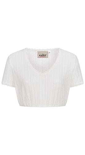 Nübler Dirndlbluse Damen Jutta - Kurzarm Trachtenbluse mit transparenter Blumenspitze & V-Ausschnitt, Hochwertiger Landhaus Stil - Moderne bayrische Tracht, elastischen Saum, Größe:40 von Nübler