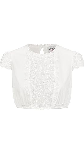 Nübler Dirndlbluse Damen - Kurzarm Trachtenbluse Damen mit Spitze und Rundhals - Moderne bayrische Tracht, Dirndl Bluse EMMI, Größe:36 von Nübler