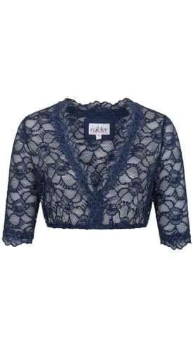 Nübler Dirndlbluse Damen - Kurzarm Trachtenbluse Damen mit Spitze und V-Ausschnitt im Landhaus Stil - Moderne bayrische Tracht, Dirndl Bluse Laura Blau, Größe:36 von Nübler