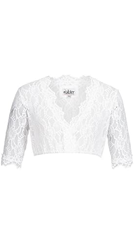 Nübler Dirndlbluse Damen Laura - Kurzarm Trachtenbluse mit Spitze & V-Ausschnitt - Weiß, Elegante Tracht im Landhaus Stil - Hochwertige Qualität, formbeständig & angenehm, Größe:38 von Nübler