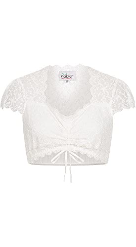 Nübler Dirndlbluse Lisa - Damen Trachtenbluse mit Blumen-Spitze, Flügelärmeln & V-Ausschnitt, Retro-Vintage Design in Weiß, Schwarz & Creme, ideal für Dirndl & Festliche Anlässe, Größe:38 von Nübler