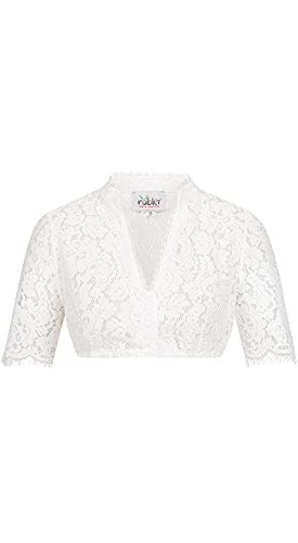 Nübler Dirndlbluse Melani - Damen Trachtenbluse Kurzarm mit Spitze, Stehkragen & V-Ausschnitt, edler Landhausstil - Moderne bayrische Tracht für Dirndl & Festliche Anlässe, Größe:40 von Nübler