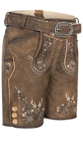 Nübler Kinder Lederhose Edgar Braun - Kurze Trachtenhose im Landhaustil - Hochwertige Verarbeitung mit Stickerei und Brotzeitfalte, Größe:164 von Nübler