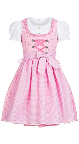 Nübler Dirndl Mädchen - 3 teiliges Set Dirndl Kleid mit Trachtenbluse und Schürze traditioneller Stil - Moderne bayrische Tracht, Linda Rosa Rosa Gr. 80 von Nübler