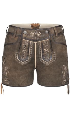 Nübler Lederhose Damen - Kurze Lederhose, Hotpants, Moderne bayrische Tracht, Lederhose Viona in Hellbraun, Größe:40 von Nübler