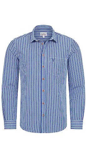 Nübler Trachtenhemd Herren - Langarm Hemden im Landhausstil, Regular Fit mit Ärmeln zum Hochkrempeln - Moderne bayerische Tracht, Hemd Harry Blau, Größe:3XL von Nübler