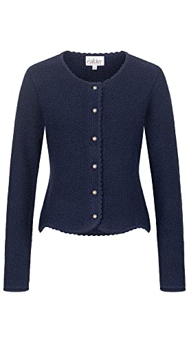 Nübler Trachtenjacke Damen - Strickjacke Damen im Landhausstil, taillierter Schnitt mit Knöpfen Silber - Moderne bayrische Tracht, Yvonne Marine Blau Gr. S von Nübler