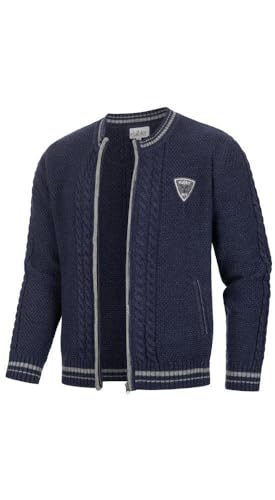Nübler Trachtenjacke Herren - Strickjacke Herren im Landhausstil, gerader Schnitt mit Reißverschluss - Moderne bayrische Tracht, Henry Blau, Größe:M von Nübler